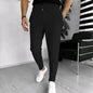 Men's Casual Fashion Waffle High Waist Drawstring Elastic fitted straight leg Pant