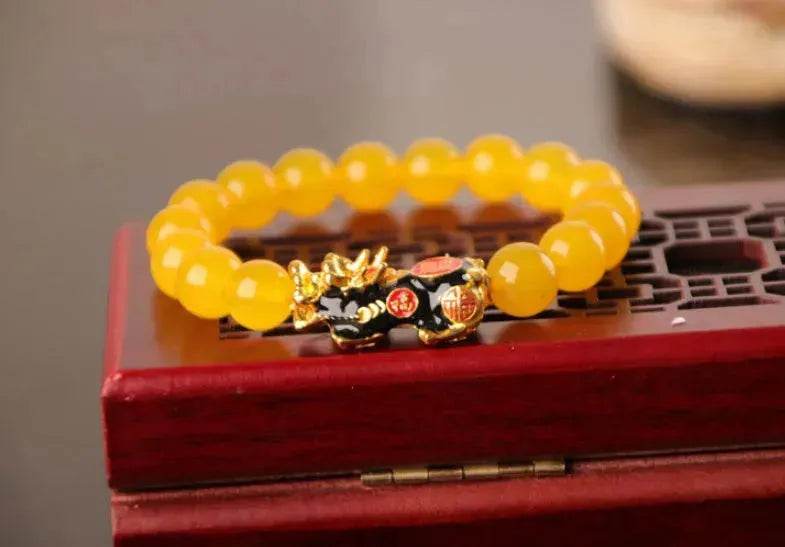 3D Gold Plated PiXiu Crystal Beaded Bracelet - www.Shopthatapp.com