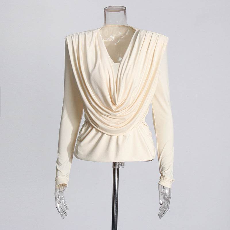 Top Fashion Swing pleated draping cowl neck blouse top - www.Shopthatapp.com
