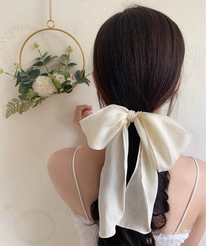 Silk satin oversized bow tie Hair Scrunchies ponytail Holder - www.Shopthatapp.com