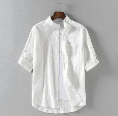 Men's Linen Stand Collar Loose Shirt - www.Shopthatapp.com