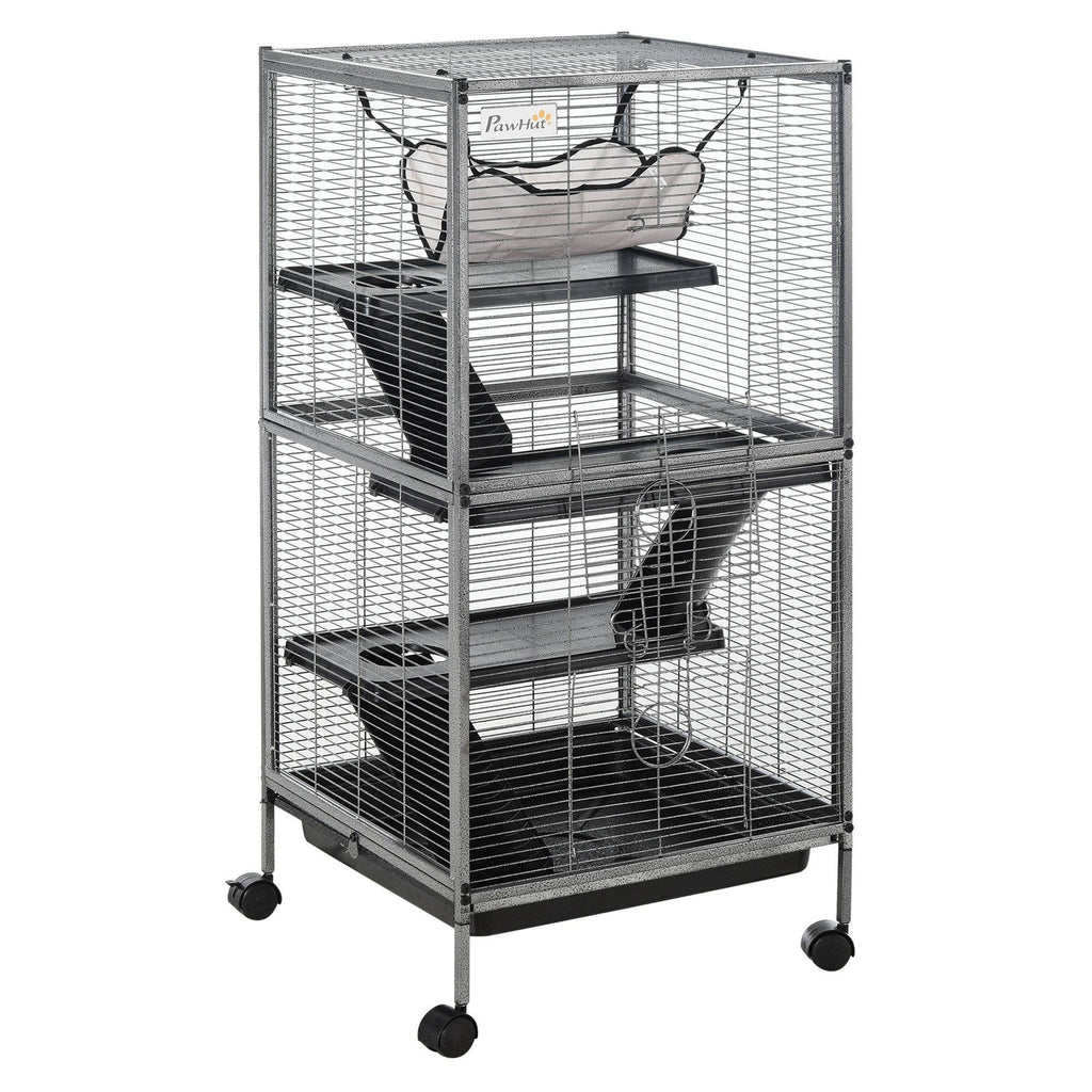 Large Metal 4 Tiers Small Animal Cage With Hammock, Removable Tray, Extra Space For Ferrets Chinchillas, Gray - www.Shopthatapp.com