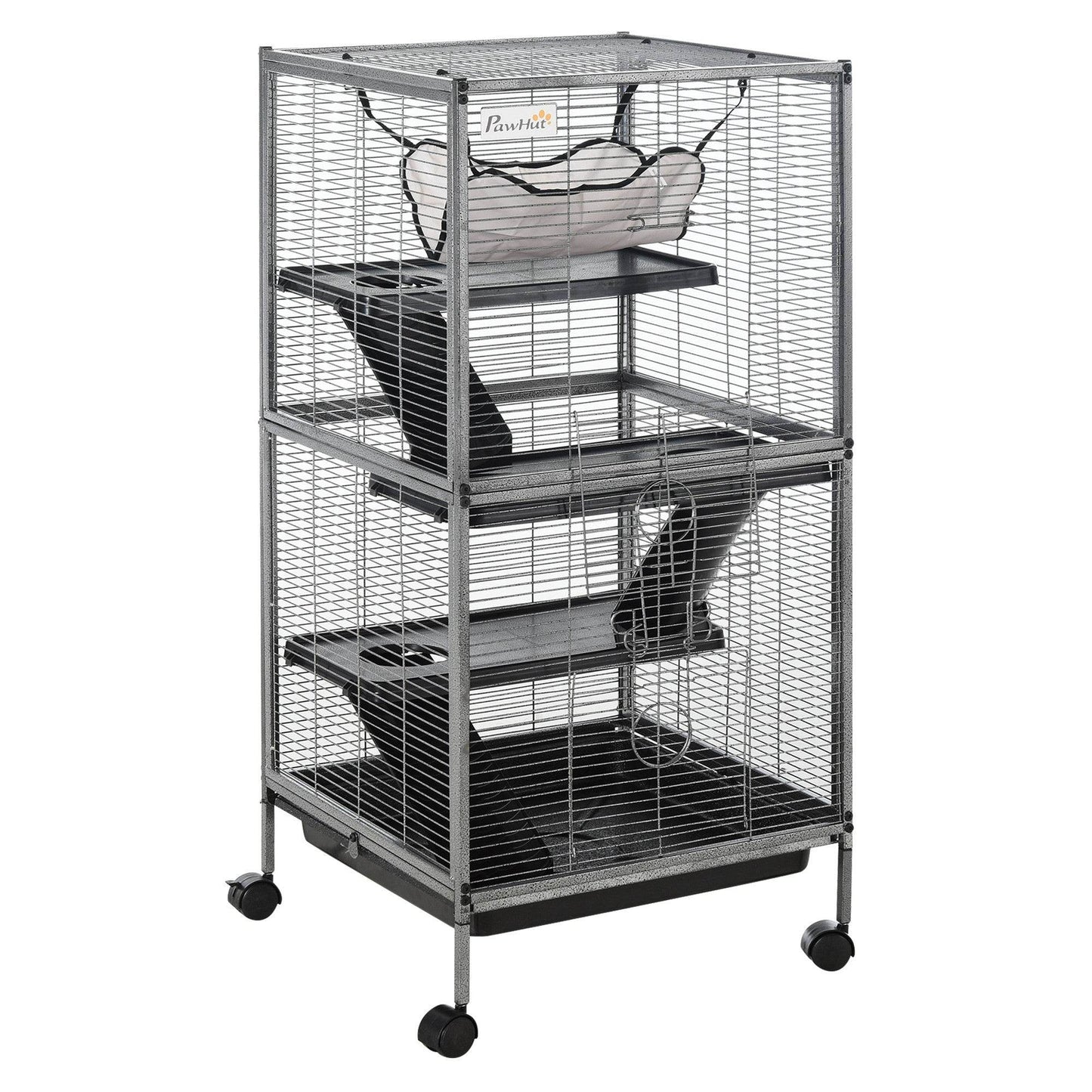 Large Metal 4 Tiers Small Animal Cage With Hammock, Removable Tray, Extra Space For Ferrets Chinchillas, Gray - www.Shopthatapp.com