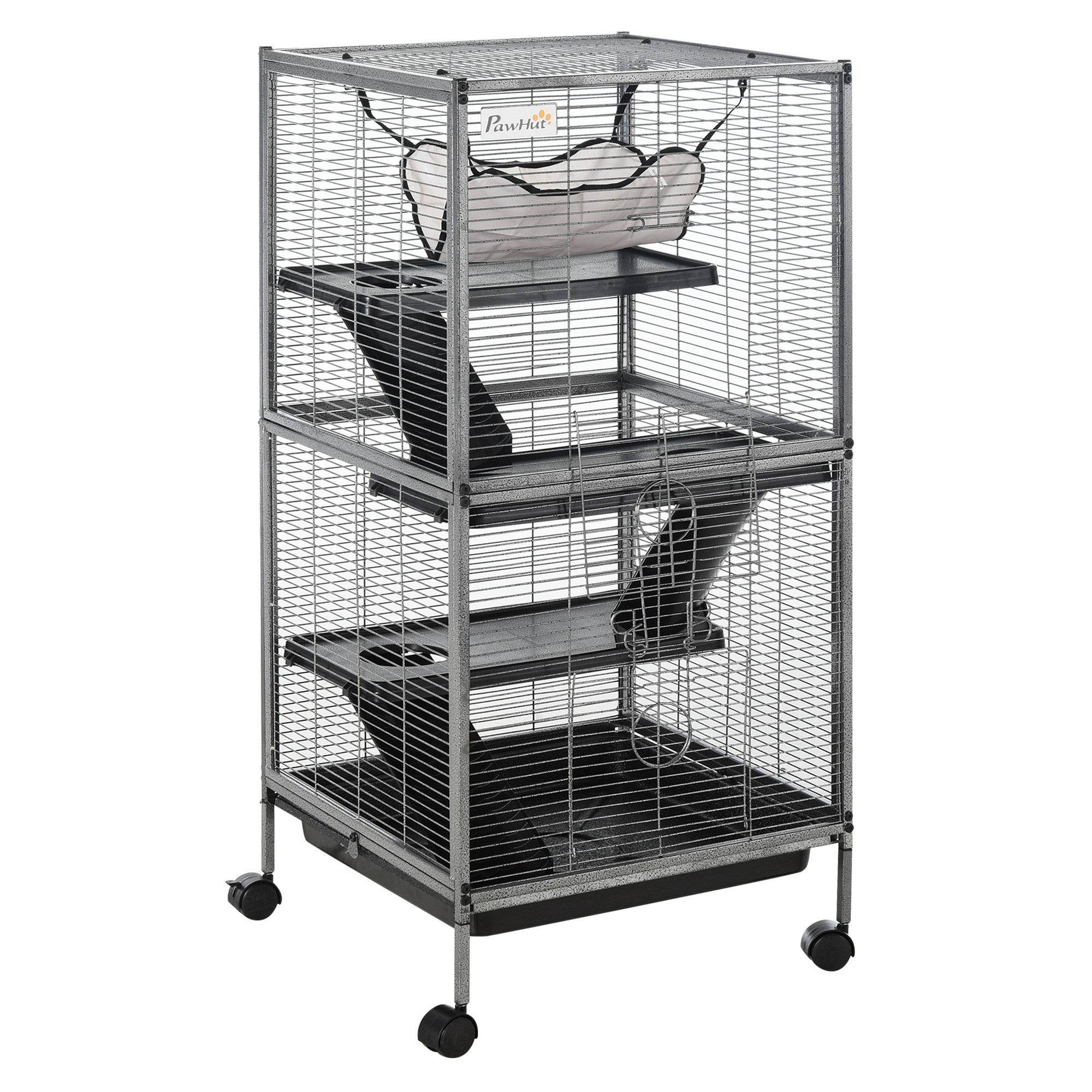 Large Metal 4 Tiers Small Animal Cage With Hammock, Removable Tray, Extra Space For Ferrets Chinchillas, Gray - www.Shopthatapp.com