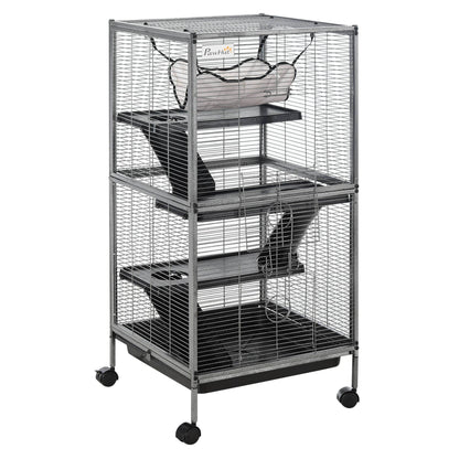 Large Metal 4 Tiers Small Animal Cage With Hammock, Removable Tray, Extra Space For Ferrets Chinchillas, Gray - www.Shopthatapp.com