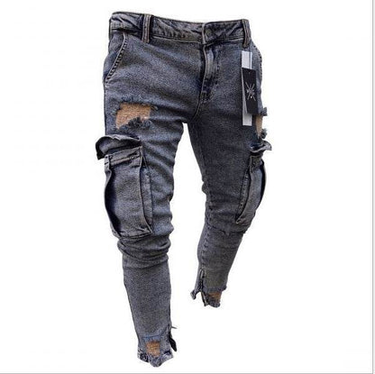 Cargo Hole Denim Jeans Men pant slim fitted - www.Shopthatapp.com