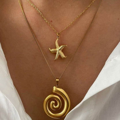 Women's necklace - Stainless Steel Starfish Conch Necklace - www.Shopthatapp.com