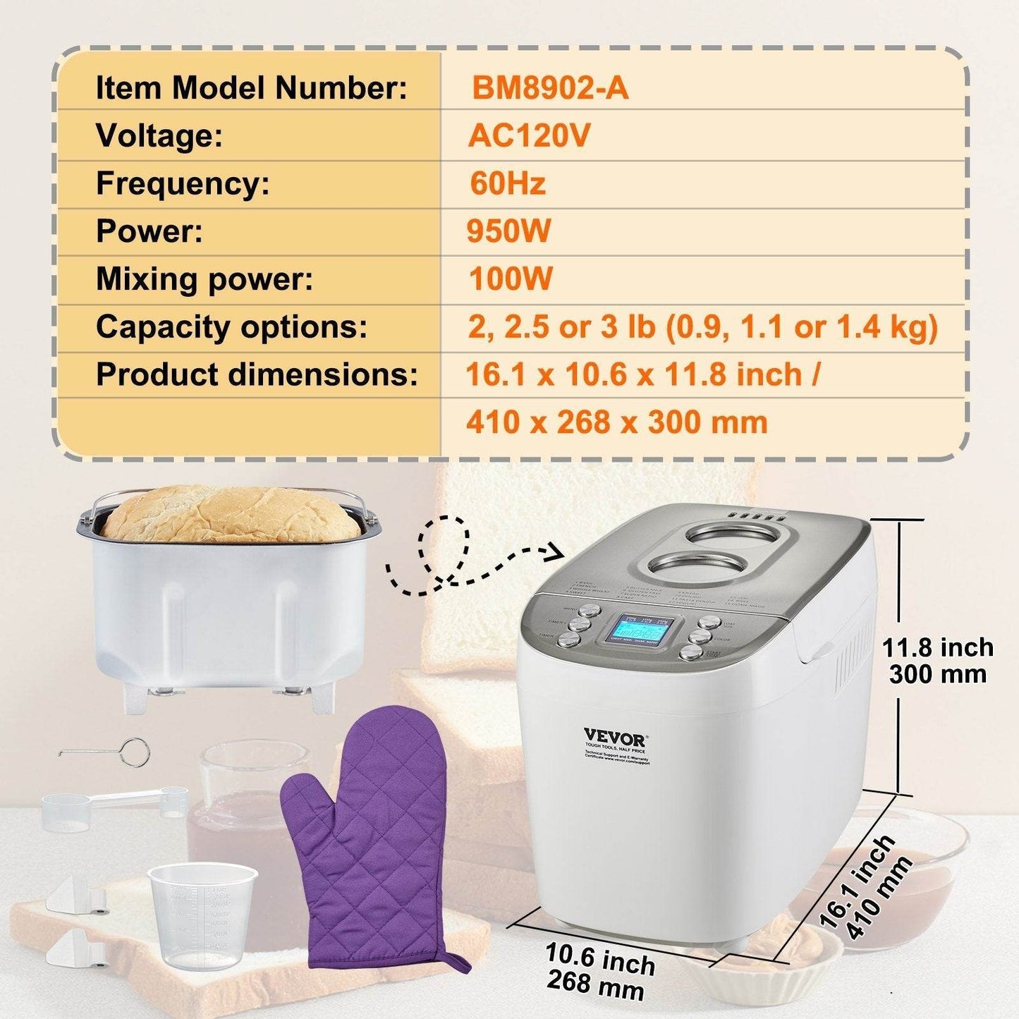 VEVOR Automatic Bread Maker 3LB Non-sticking Bread Making Machine - www.Shopthatapp.com