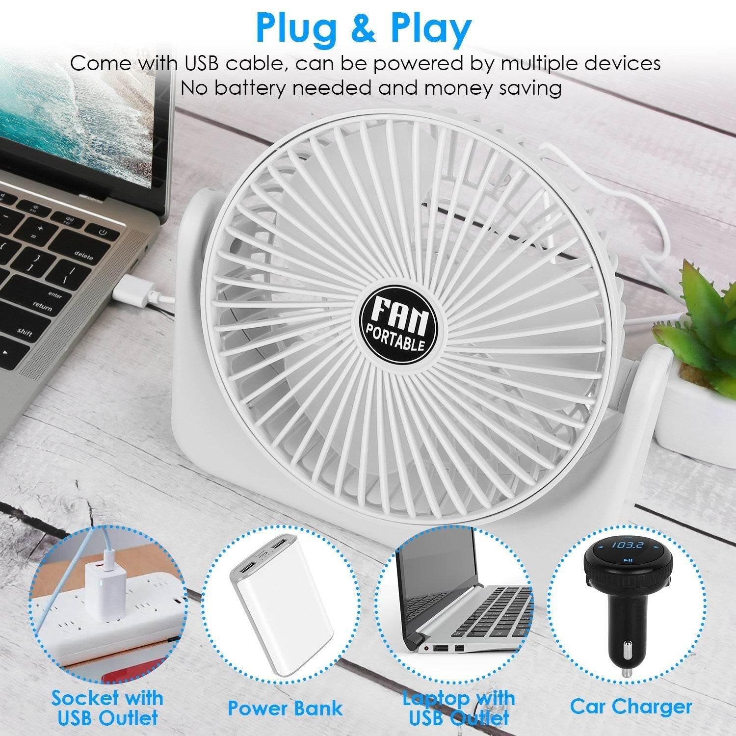 6.5in Desk Fan USB Powered 2 Speeds Table Cooling Fan Tilt Quiet Desktop Fan For Bedroom Office - www.Shopthatapp.com