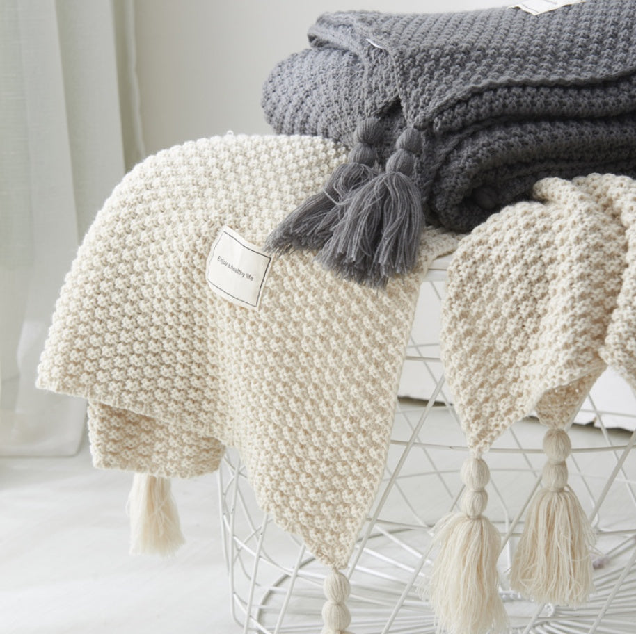 Fringed Knitting Blanket Wool Blanket - www.Shopthatapp.com