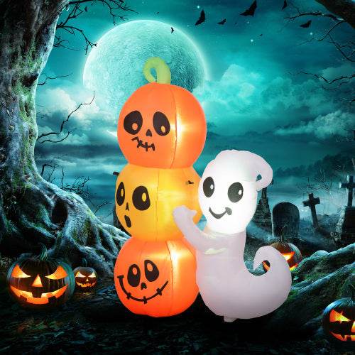 HOMCOM 5ft Inflatable Halloween Decoration Ghost And Pumpkin, Blow Up Outdoor LED Yard Display, Waterproof - www.Shopthatapp.com