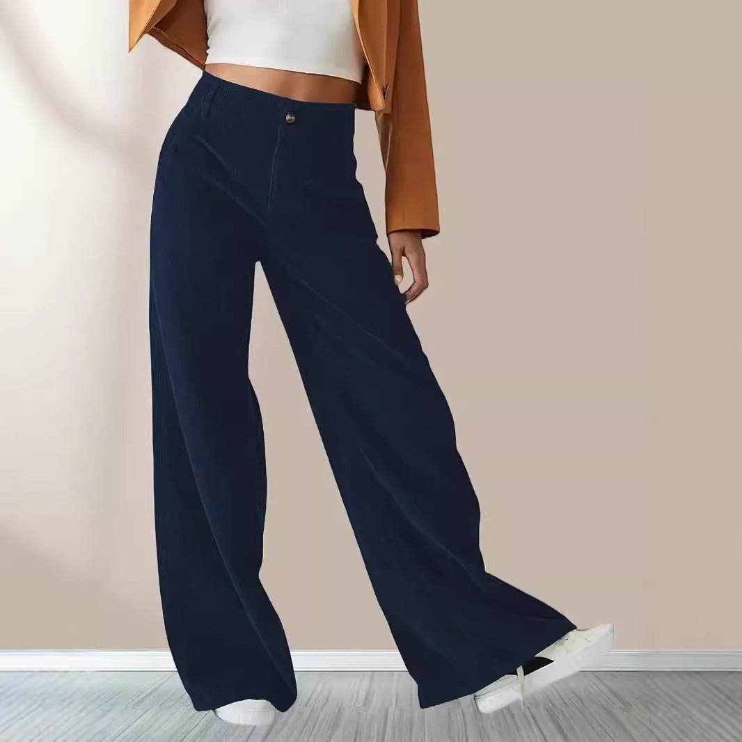 High Waist Drooping Slimming Casual Straight Pants Women's Corduroy Trousers - www.Shopthatapp.com