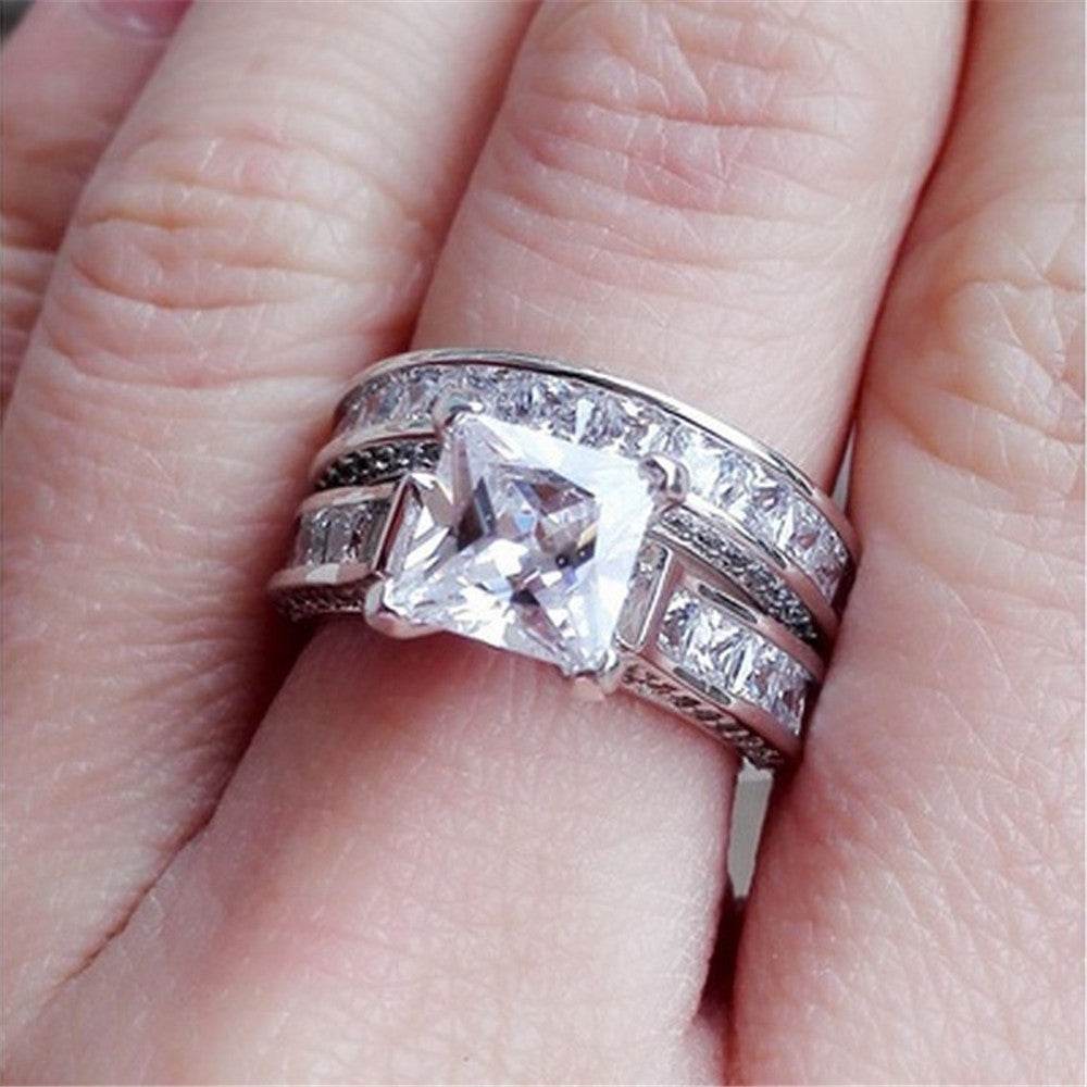New Style Charm Couple Rings His Her Silver Color Princess Cut CZ Anniversary Promise Wedding Engagement Ring Sets - www.Shopthatapp.com