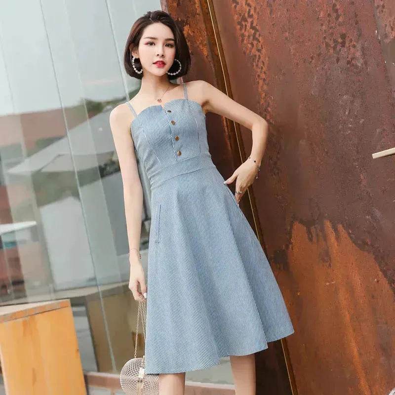 Women Summer Ins Super fashion Skirt dress  Spaghetti strap Midi skater dress - www.Shopthatapp.com