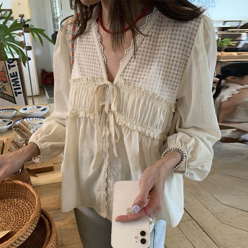 Casual Spring Summer New Retro Elegant V-neck Linen everyday blouse top - www.Shopthatapp.com
