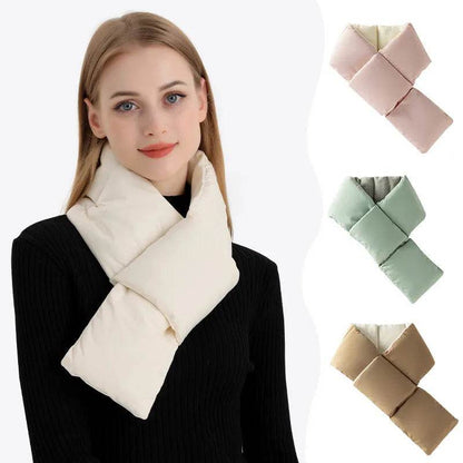 Warm Cross-design Pocket Scarf For Women Winter Outdoor Sports Skiing Cold-proof Down Cotton Plus Velvet Short Scarf - www.Shopthatapp.com
