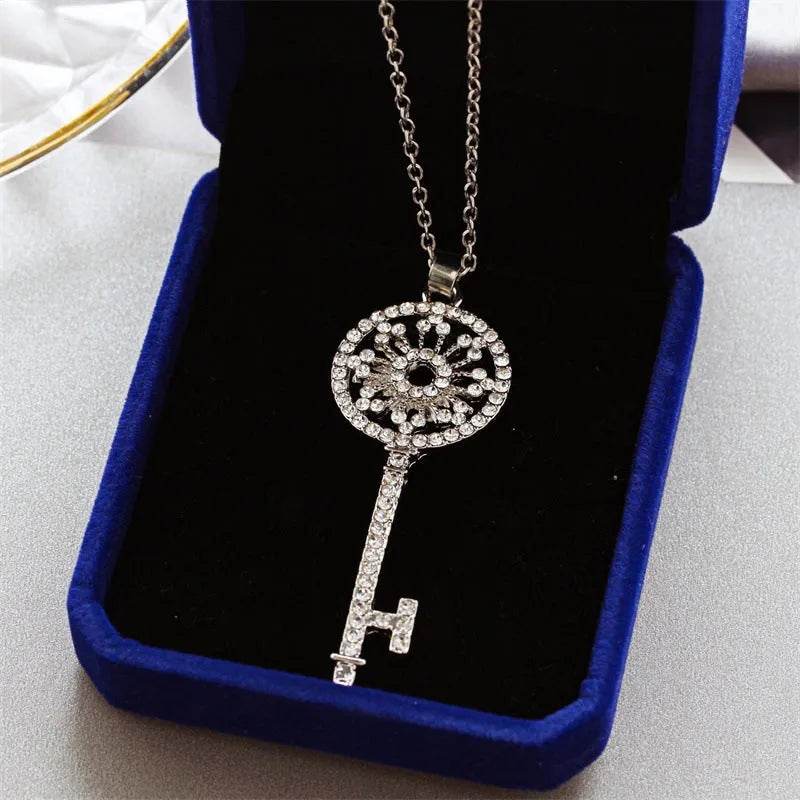 Diamond Garland Key Necklace For Women Reel Chain - www.Shopthatapp.com