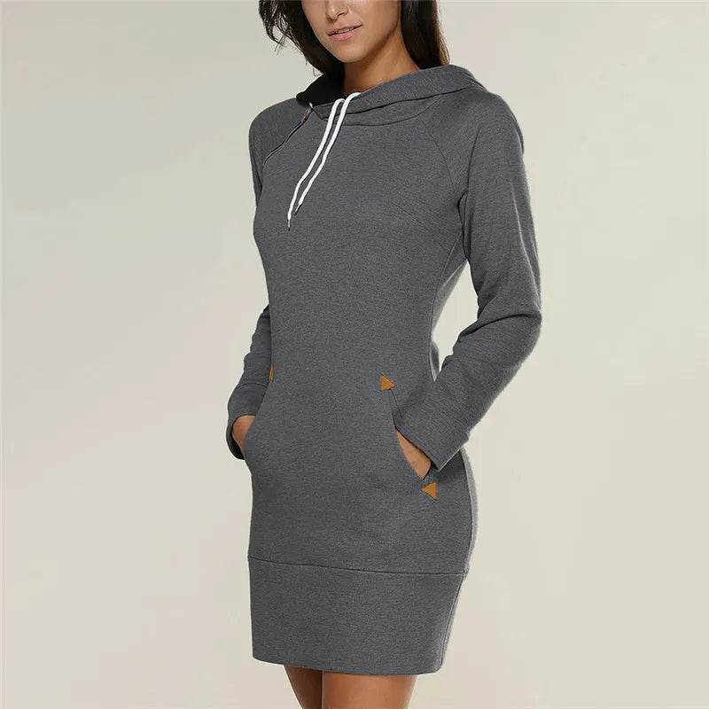 Women New hooded zipper pullover mid-length sweater - www.Shopthatapp.com