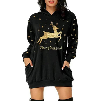 Christmas hot sale printed mid-length pocket hooded long-sleeved sweater - www.Shopthatapp.com