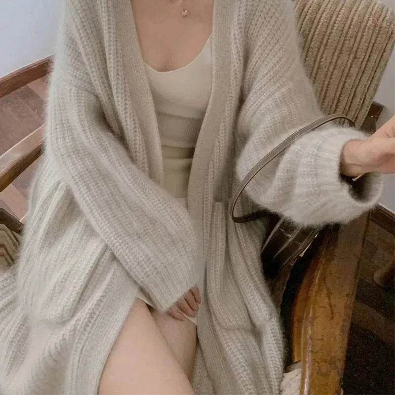 New Style Women Autumn Winter Fleece Long Kimono Sweater Jacket coat - www.Shopthatapp.com
