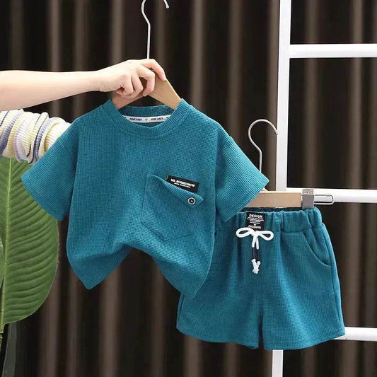 Children's Summer Clothing Casual Plain color Cotton Short Sleeve shirt and Short pant Two-piece Set - www.Shopthatapp.com