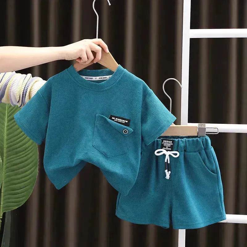 Children's Summer Clothing Casual Plain color Cotton Short Sleeve shirt and Short pant Two-piece Set - www.Shopthatapp.com