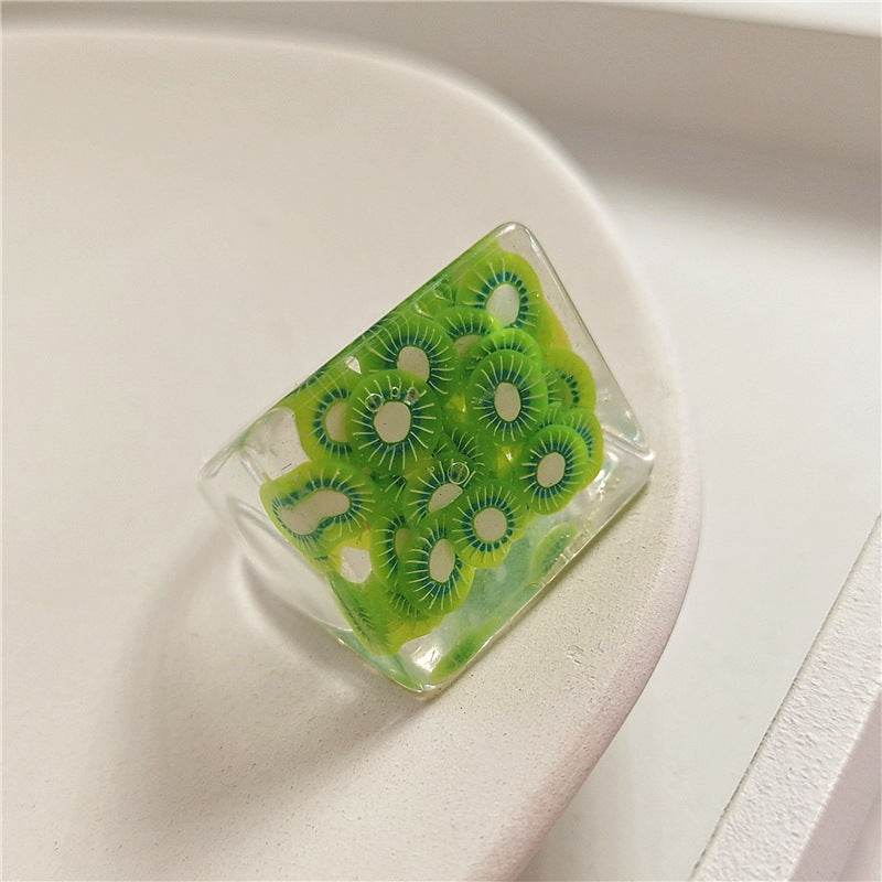 New Transparent Resin Ring Fruit Square Ring Acrylic Ring - www.Shopthatapp.com