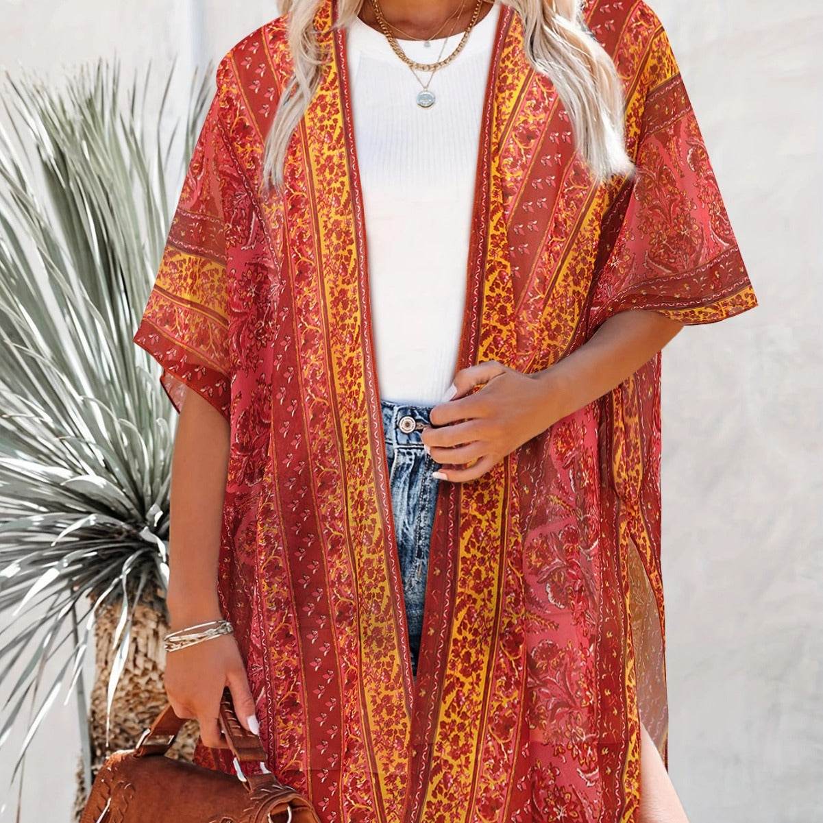 Spring Summer Printed Sun Protection Beach Kimono Cardigan Blouse top Women - www.Shopthatapp.com