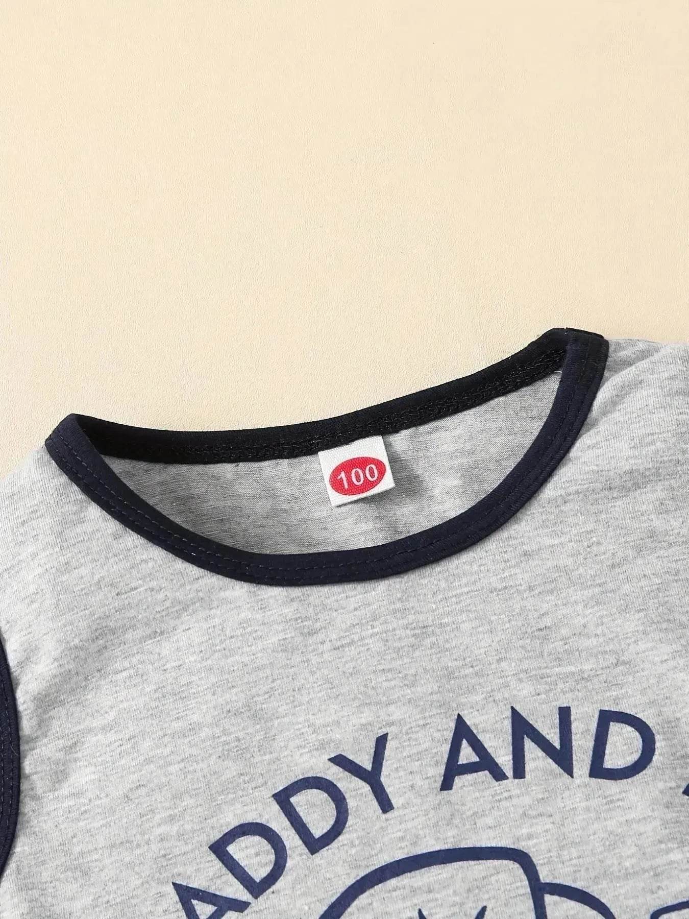 Summer Trendy Boys Letter Fist Print Sleeveless Casual Pants Suit Sleeveless two piece for boys Daddy and me outfit - www.Shopthatapp.com