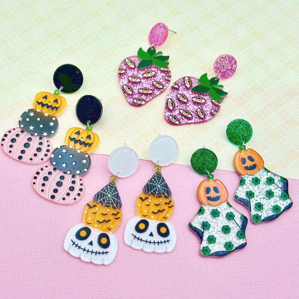Halloween Day Ornament Colorful Ghost Eyes Funny Acrylic Earrings For Women - www.Shopthatapp.com