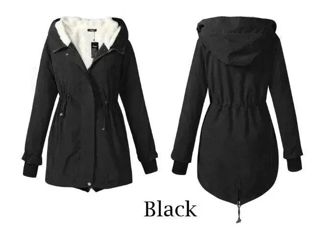 Women Work Hooded collar up Winter Jacket Woolen Lining - www.Shopthatapp.com