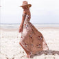 Elegant Ladies Summer Boho Vacation Resort Slit Maxi dress off shoulder Long floral Beach summer slit dress - www.Shopthatapp.com
