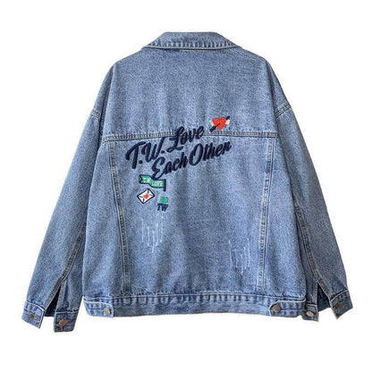 All-match Korean Style Loose Embroidered Denim Jacket Women - www.Shopthatapp.com