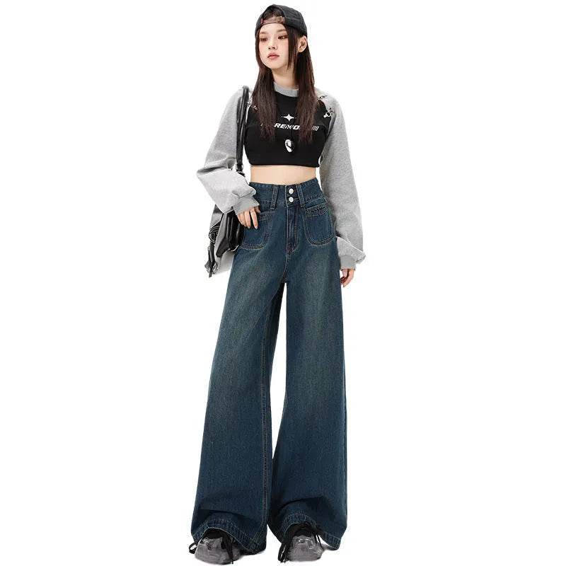 New Simple High Waist Casual Straight-leg Baggy Jeans Pant For Women - www.Shopthatapp.com