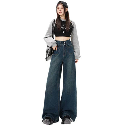New Simple High Waist Casual Straight-leg Baggy Jeans Pant For Women - www.Shopthatapp.com