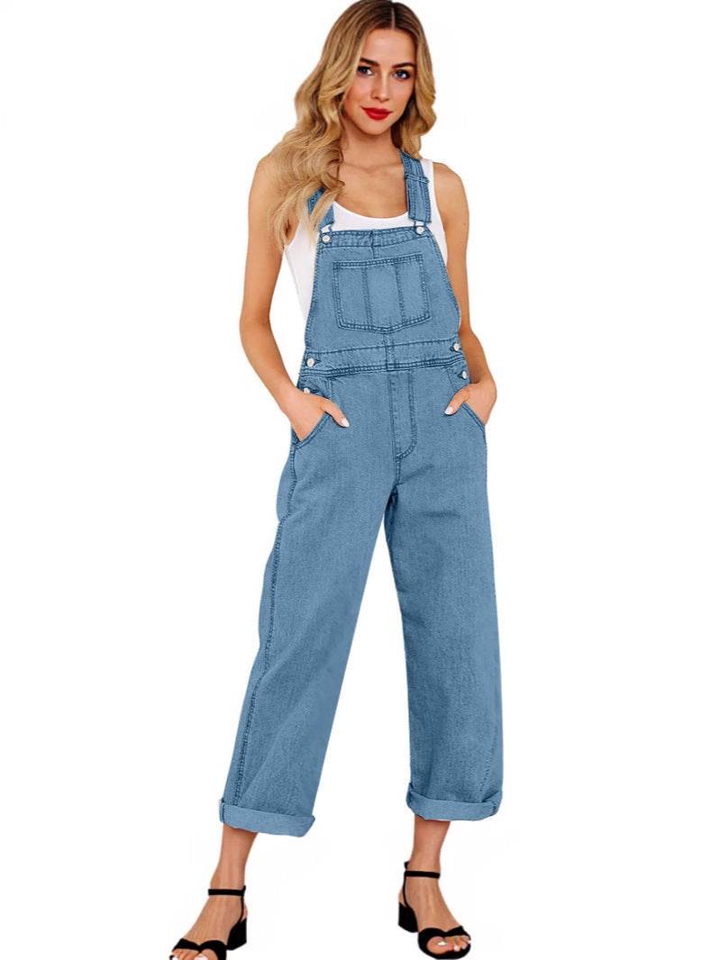 Jeans with Suspender Buttons – Women’s Wide Leg High Waist Denim - www.Shopthatapp.com