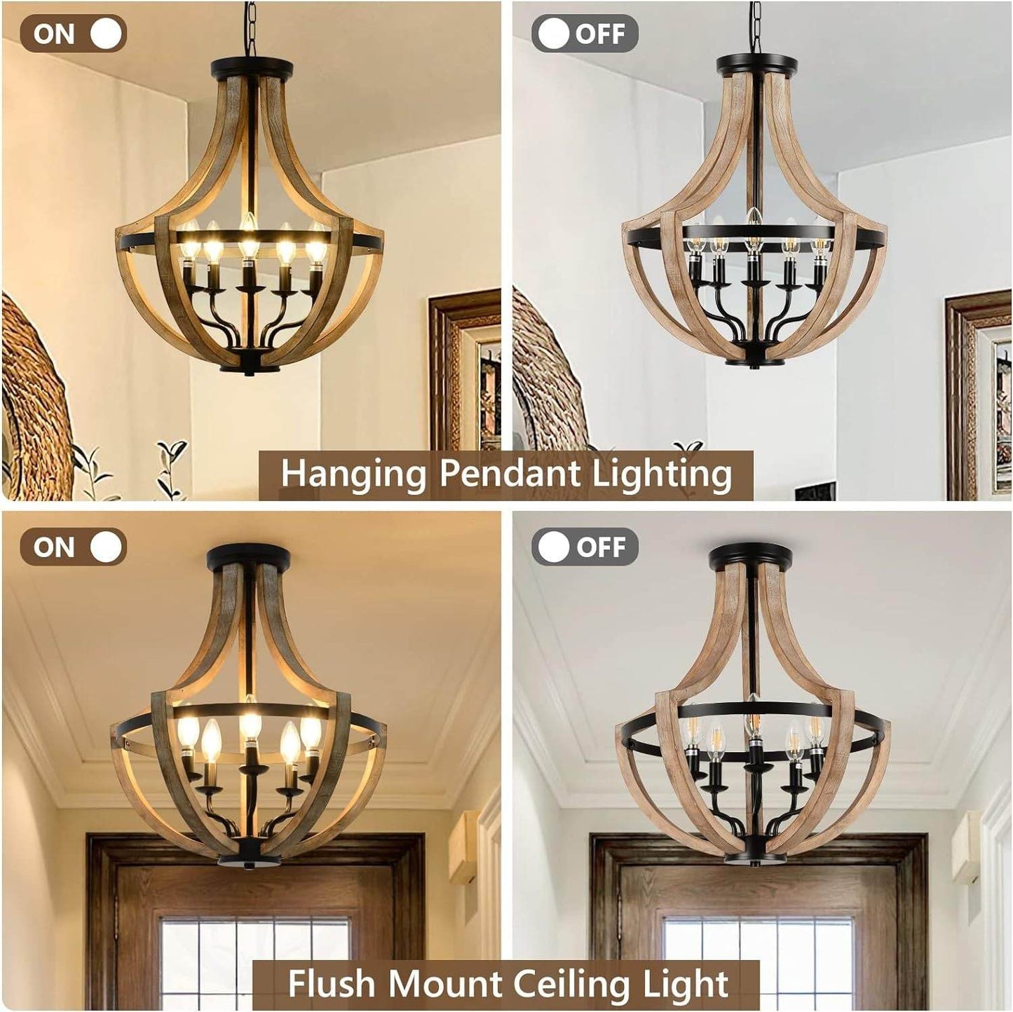 Solid Wood Modern Chandelier For Dining Room, Living Room, Kitchen, Island, Bedroom, Foyer, Height Adjustable, Brown - www.Shopthatapp.com