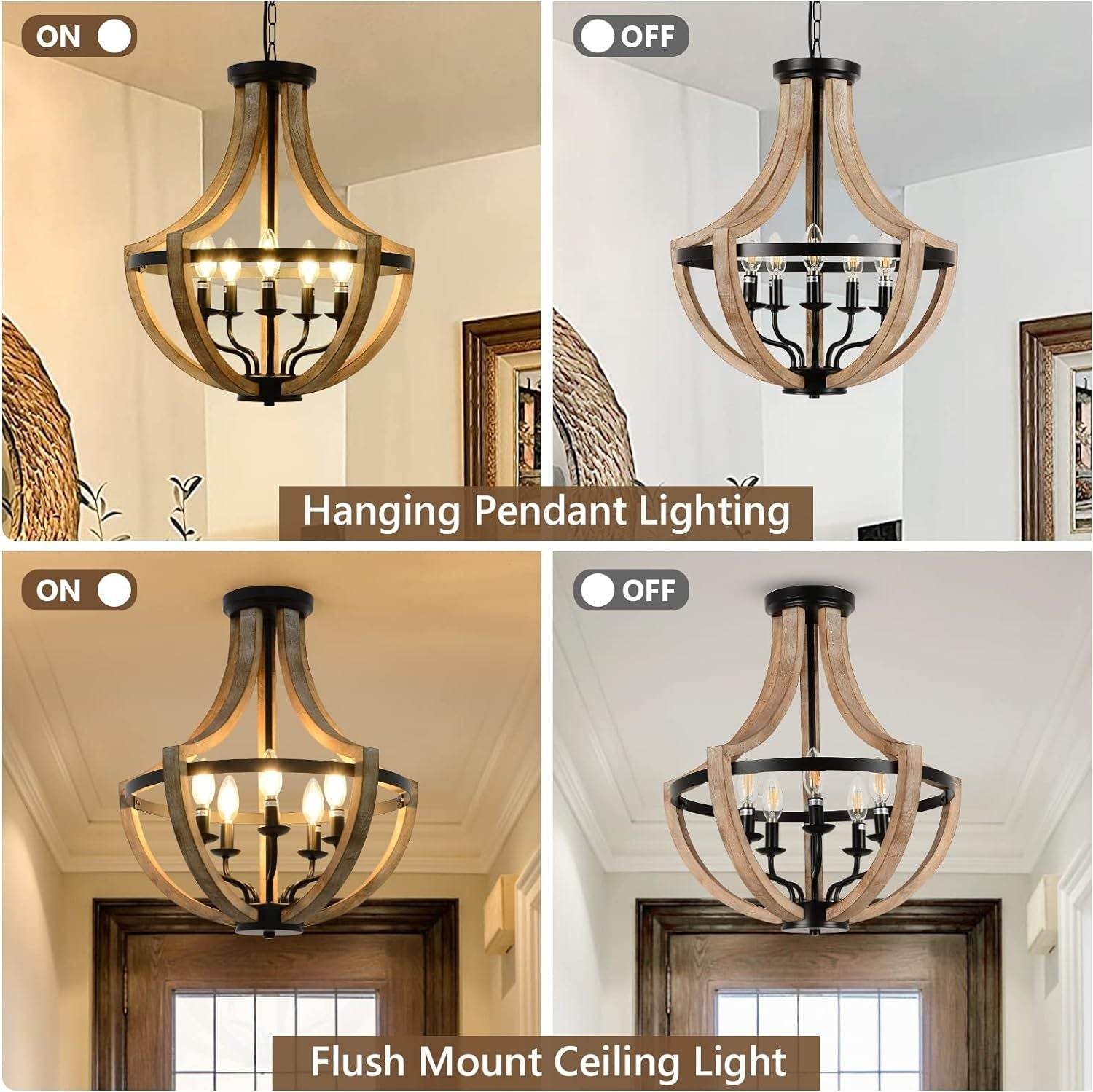 Solid Wood Modern Chandelier For Dining Room, Living Room, Kitchen, Island, Bedroom, Foyer, Height Adjustable, Brown - www.Shopthatapp.com