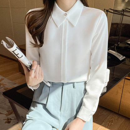 Formal Business Chiffon Blouse Women Long Sleeve White blouse shirt Tops - www.Shopthatapp.com