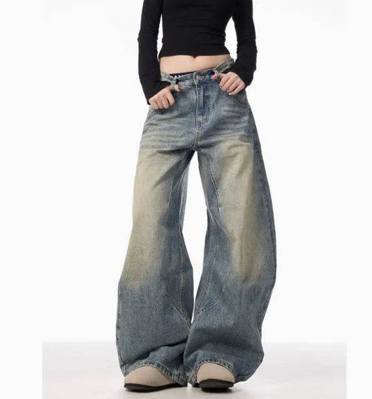 American Retro Washed Distressed Loose Wide-leg Baggy Jeans Pant For Women - www.Shopthatapp.com