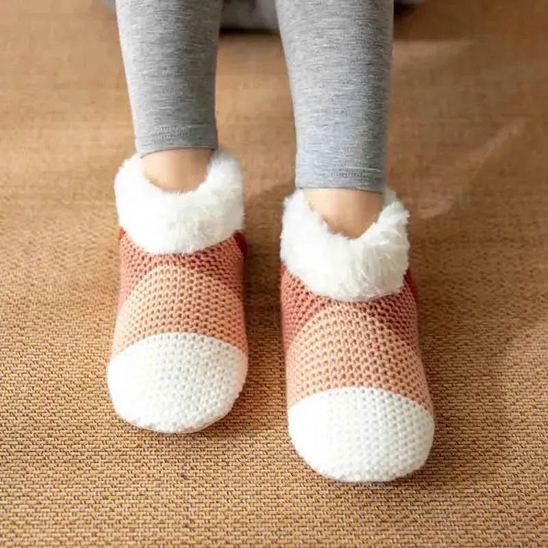 Women's Color-matching Knitted Plush Floor Socks Home Indoor Warm Non-slip Carpet Socks Winter Fashion - www.Shopthatapp.com