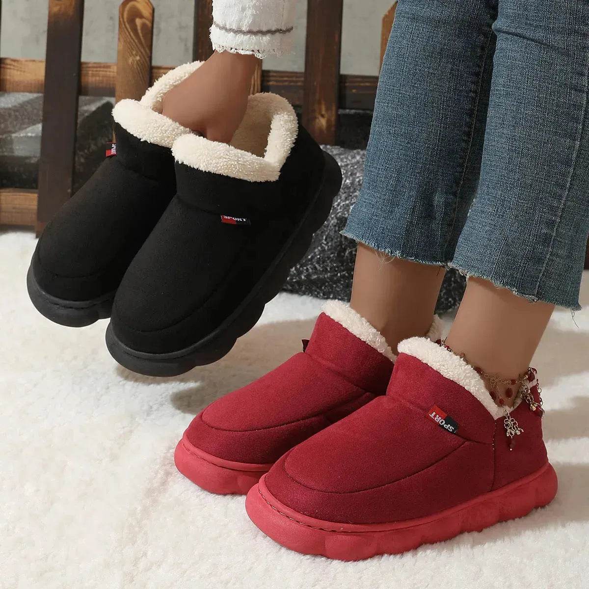 Winter Plush Cotton Shoes Women Men Warm Suede House Shoes For Parents Solid Color Thick-soled Garden Shoes Outdoor - www.Shopthatapp.com