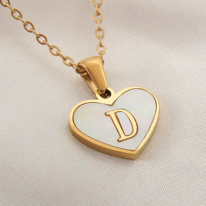 26 Letter Heart-shaped Necklace White Shell Love Clavicle Chain Fashion Personalized Necklace For Women Jewelry Valentine's Day - www.Shopthatapp.com