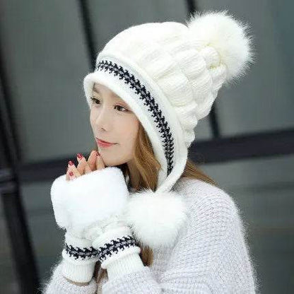 Women Cozy Knit Fleece-Feel Beanie With Ear Flaps Winter Hat Perfect For Skiing & Outdoor Activities - www.Shopthatapp.com