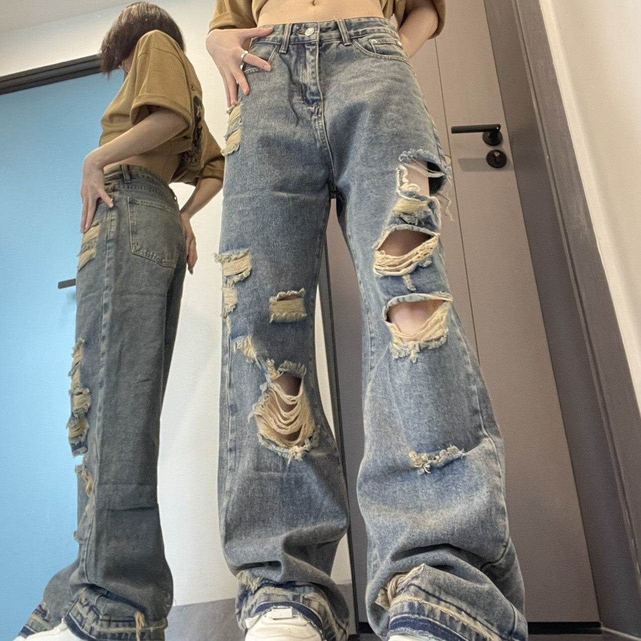 Ripped Jeans For Women Baggy Denim Boyfriend Jeans - www.Shopthatapp.com