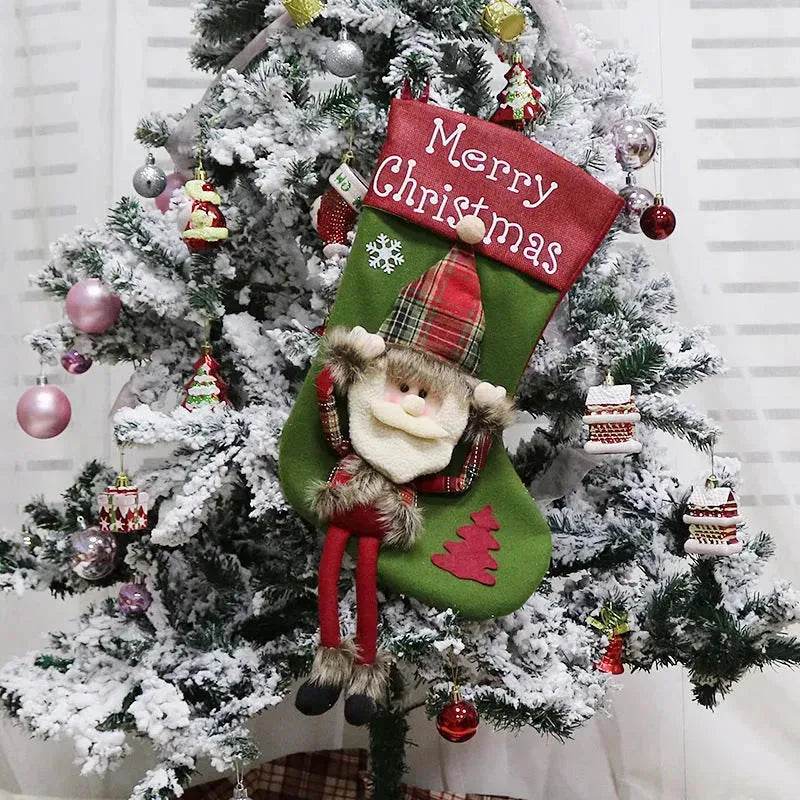 2024 New Year Xmas Big Stockings Set Decorations Christmas 3D Plush Big Sock Christmas Tree Pendant Decorating Supplies - www.Shopthatapp.com
