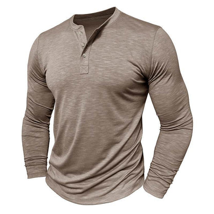 Men's Long-sleeved Henry Collar T-shirt - www.Shopthatapp.com