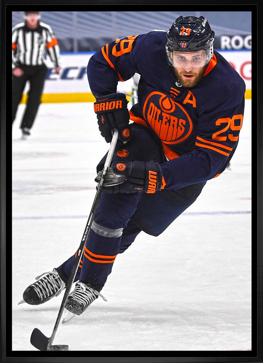 Leon Draisaitl Edmonton Oilers Framed 20x29 Skating with Puck Canvas - www.Shopthatapp.com