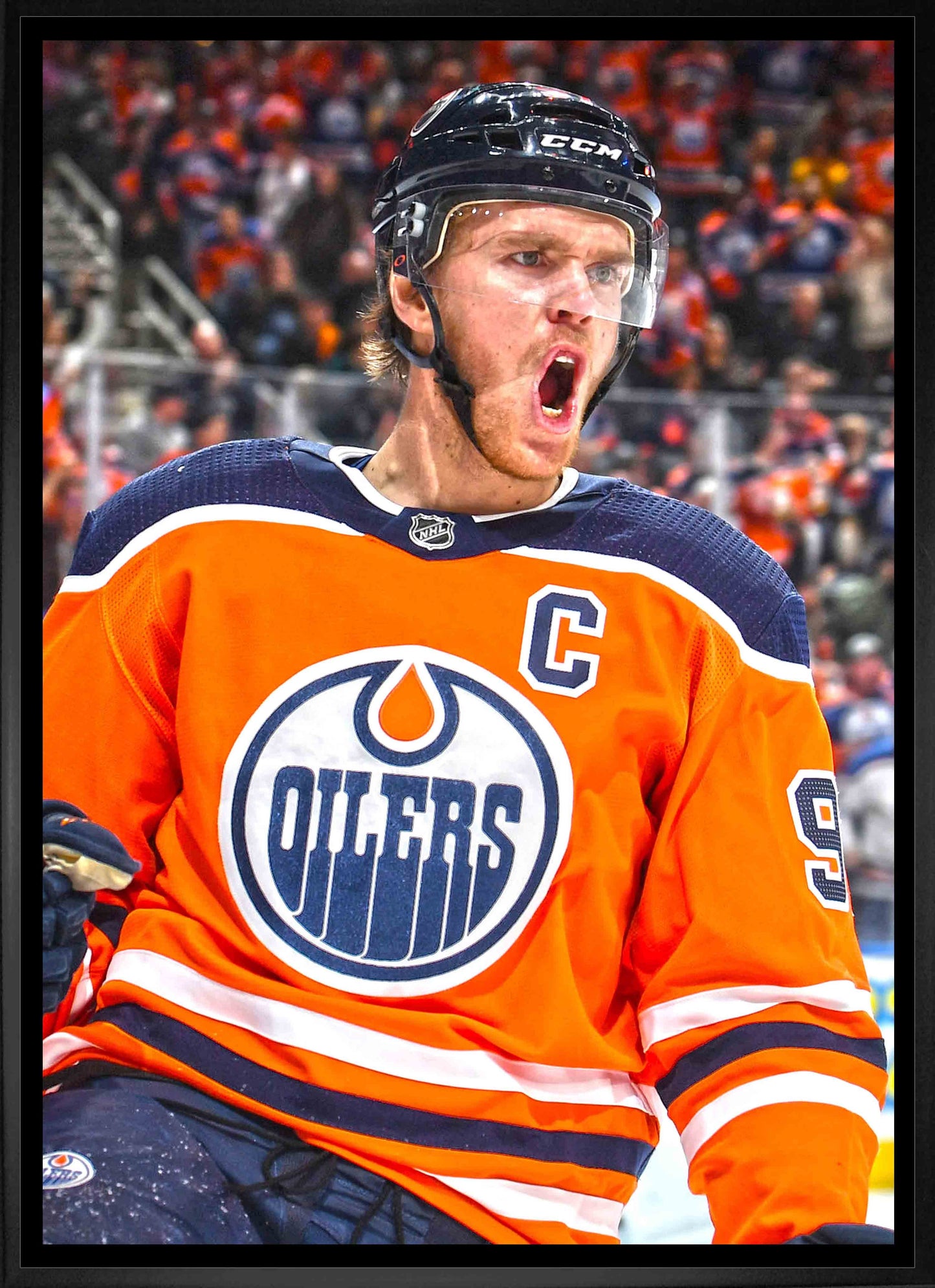 Connor McDavid Edmonton Oilers Framed 20x29 Goal Celebration Close-Up Canvas - www.Shopthatapp.com