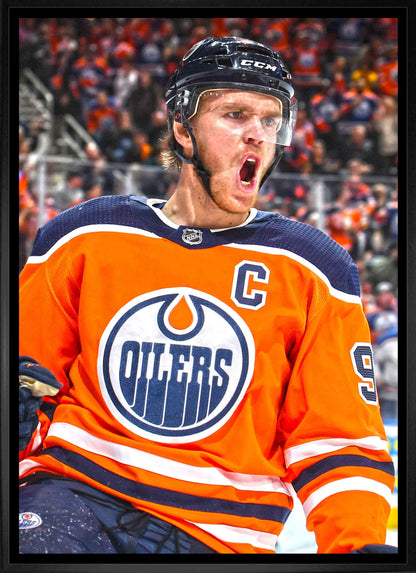 Connor McDavid Edmonton Oilers Framed 20x29 Goal Celebration Close-Up Canvas - www.Shopthatapp.com